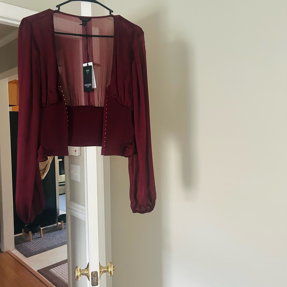 Guess Women's Deep Red Long Sleeve Blouse